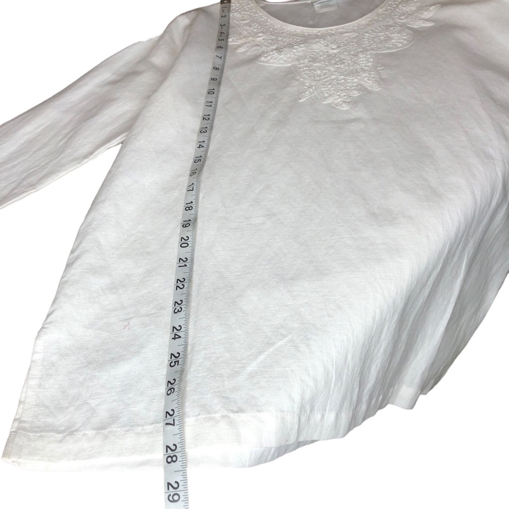 NEW Hot Cotton Linen Top Size Large White Crochet Lagenlook 3/4 Sleeves - Picture 7 of 7